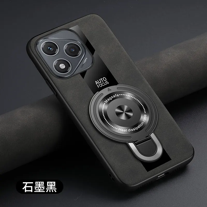 Luxury Magnetic Ring Holder Shockproof Case with Silicone Sheepskin Leather and Plexiglass