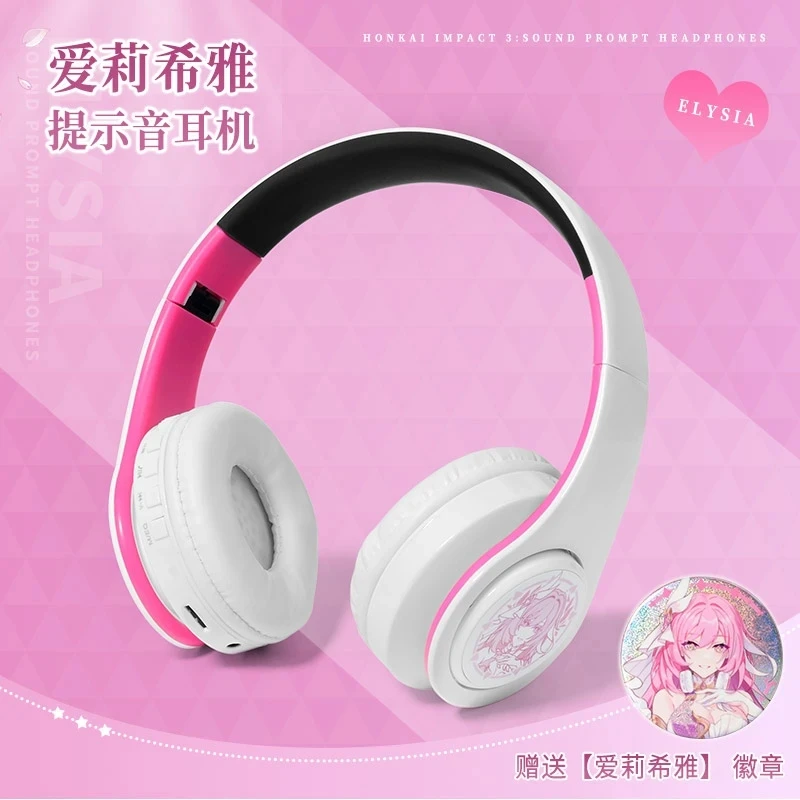 

Anime Headphones Student Cosplay Game Honkai Impact 3 Elysia Fashion Wireless Bluetooth Headset Comfortable Foldable Gifts NEW