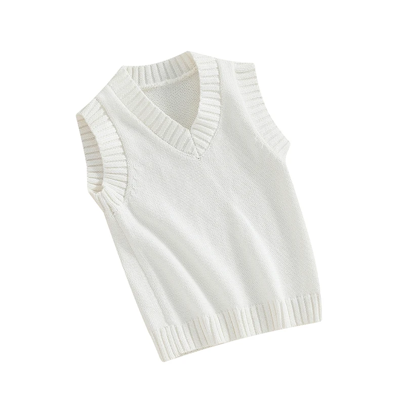 Toddler Sweater Vest Lightweight Sleeveless V Neck Solid Color Pullover Knitted Tank Tops