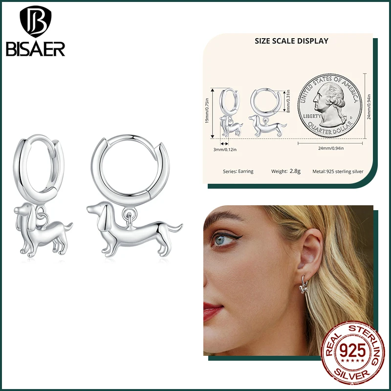 Orecchini A Cerchio In Argento Sterling 925 Con Bassotto, Ipoallergenici, Piccoli Huggie, In Scatola Regalo
