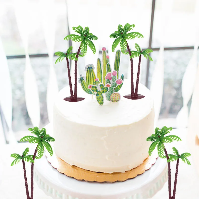 Description Picture 5 of item5/10pcs Palm Tree With Coconuts Cake Topper Coconuts Tree Cupcake Topper For Hawaiian Tropical Baby Shower Kids Birthday Party