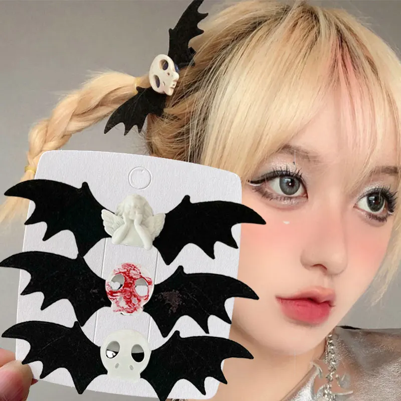 

New Gothic Black Bat Skull Hair Clips Dark Y2k Punk Halloween Little Devil Hairpin Headdress Hair Accessories for Women
