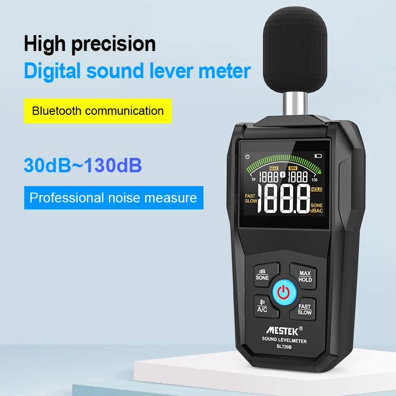 MESTEK Bluetooth Noise Sound Level Meter Color Display Fast Slow Sampling Rate Capacitive Microphone Monitor 30-130dB Backlight 3
