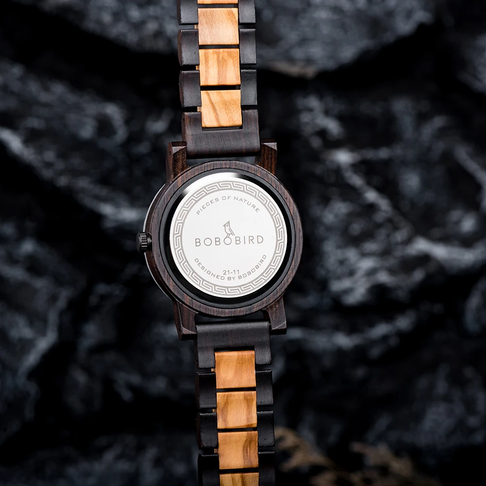 BOBO BIRD Watch Wood&Rock Quartz Wristwatch For Men Timepieces Clock Gift Men's Watches Relogio Masculino Custom Dropshipping