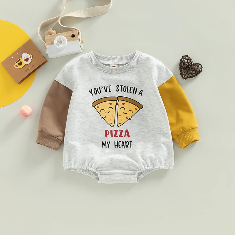 

Valentine's Day Outfits Toddler Baby Rompers Pizza Letter Print Casual Long Sleeve Jumpsuit Girl Boy Sweatshirt Bodysuits Cloth