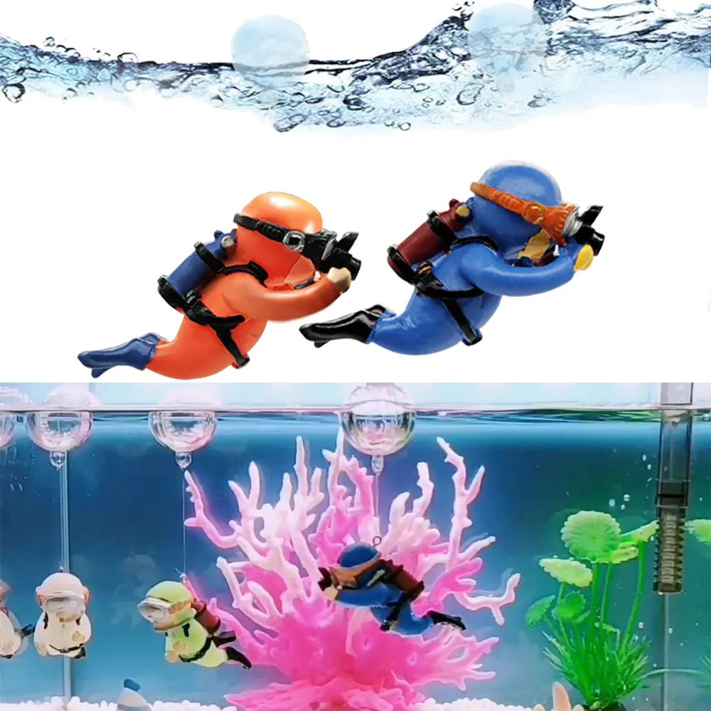 Aquarium Ornaments Blue Fat Man Aquarium Decoration Resin Floating Diver Fish Tank Ornaments