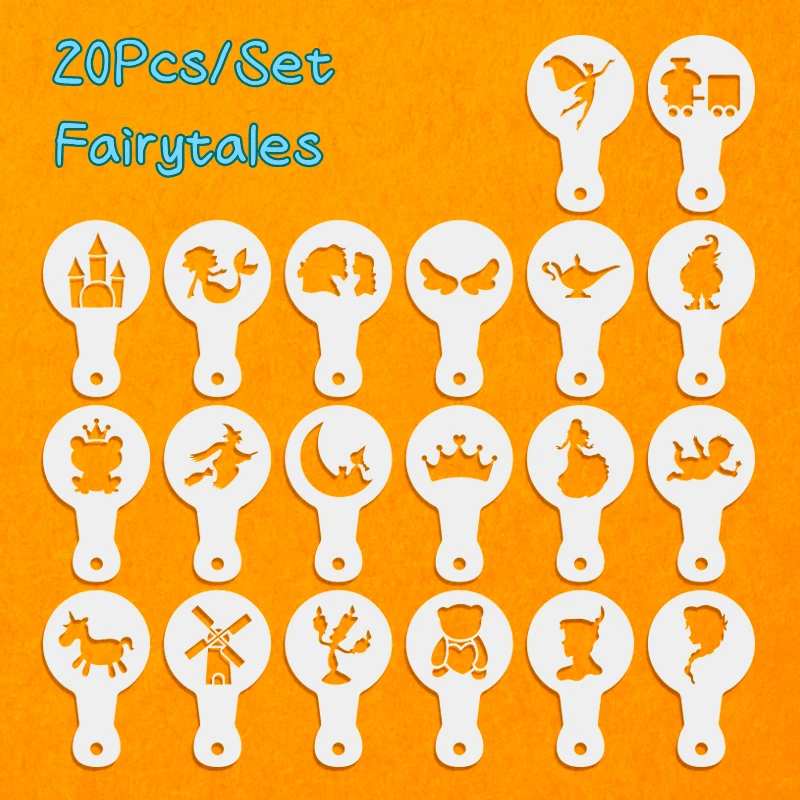 20 Pz/Set Cartoon Fairytales Princess Beast Cappuccino Coffee Template Tiramisù Stencil In Polvere Zucchero Cioccolato Cacao Stampa