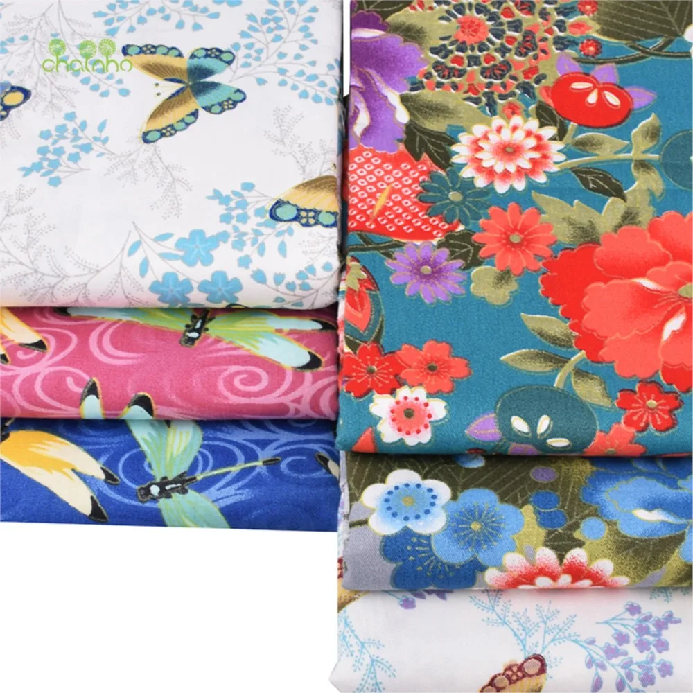 Chainho,Printed Twill Weave Cotton Fabric,DIY Sewing Quilting Material,Patchwork Cloth,Floral Series,6 Designs,2 Size,CC316