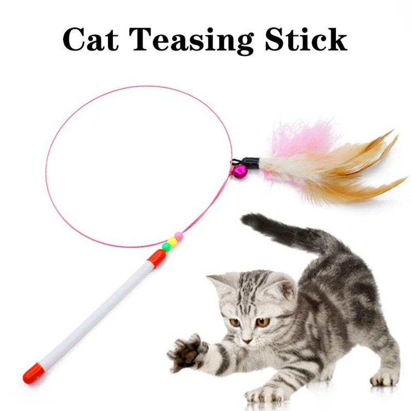 Replaceable Cat Toy Simulation Feather Toy Cat Teaser Stick Toy With Bell Cat Wheel Cat Teasing Cat Accessories Playground Gato