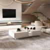Modern Coffee Table with Lights & Glass Tabletop, Living Room Coffee Tables with 2 Drawers, Central Table with Storage 1