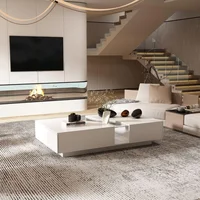 Modern Coffee Table with Lights & Glass Tabletop, Living Room Coffee Tables with 2 Drawers, Central Table with Storage 1