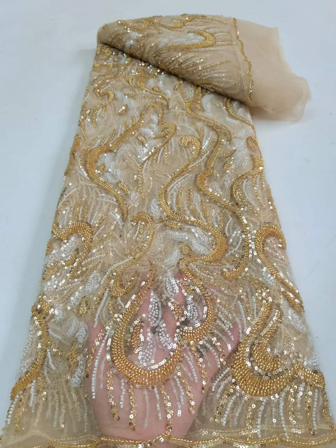 

Новое поступление, ручная работа, африканская 3D кружевная ткань 2023, высокое качество, французский тюль, сетка, специальные блестки, бусины для Нигерии, свадьбы