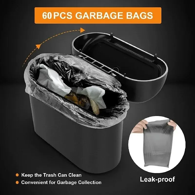 Universal Car Hanging Trash Bin | Clamshell ABS Dustbin with Pressing Lid | Black Square Garbage Can 6-Pack Organizer