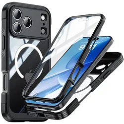 Enhanced Shockproof Magnetic Phone Case with 360° Protection and Wireless Charging Compatibility - iPhone 16 (Black)