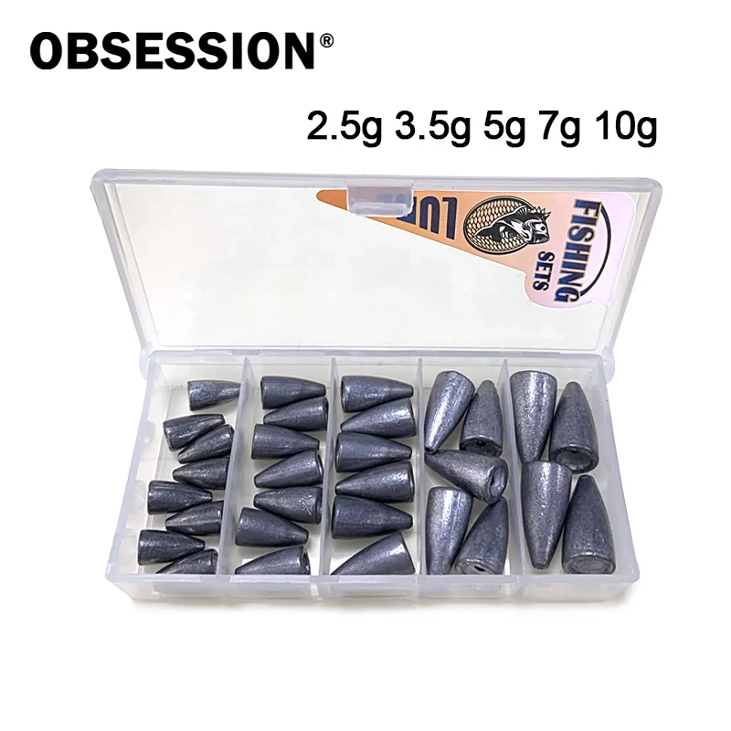 Toasis Piombi Da Pesca In Ottone A Forma Di Proiettile - Set 30 Pezzi Assortiti 1,8g Per Texas Rig E Carolina Rig