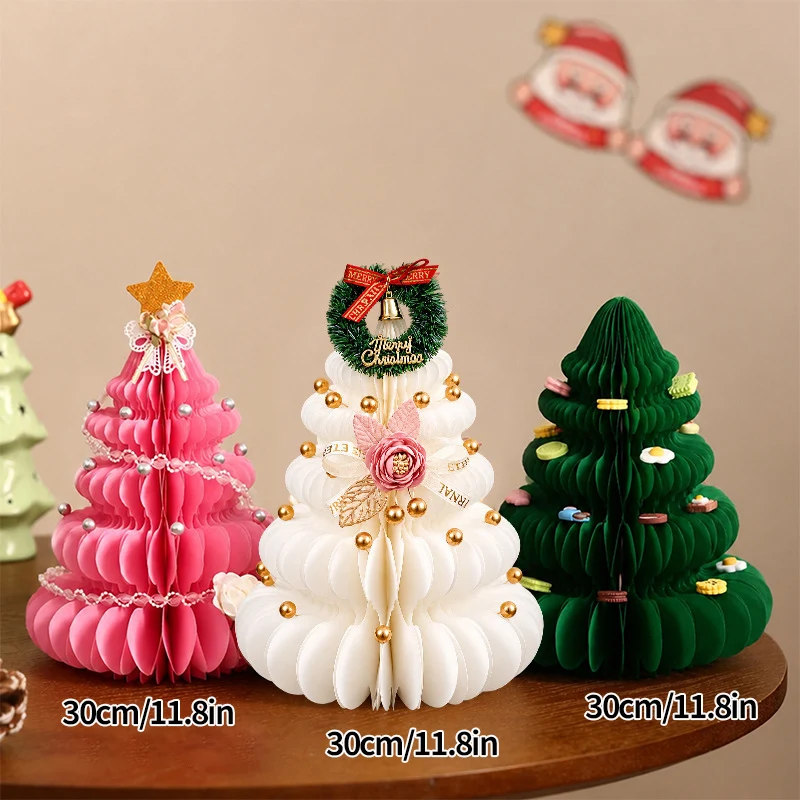 Elegant Honeycomb Christmas Tree Ornament - Festive Desk Accessory and Holiday Decoration