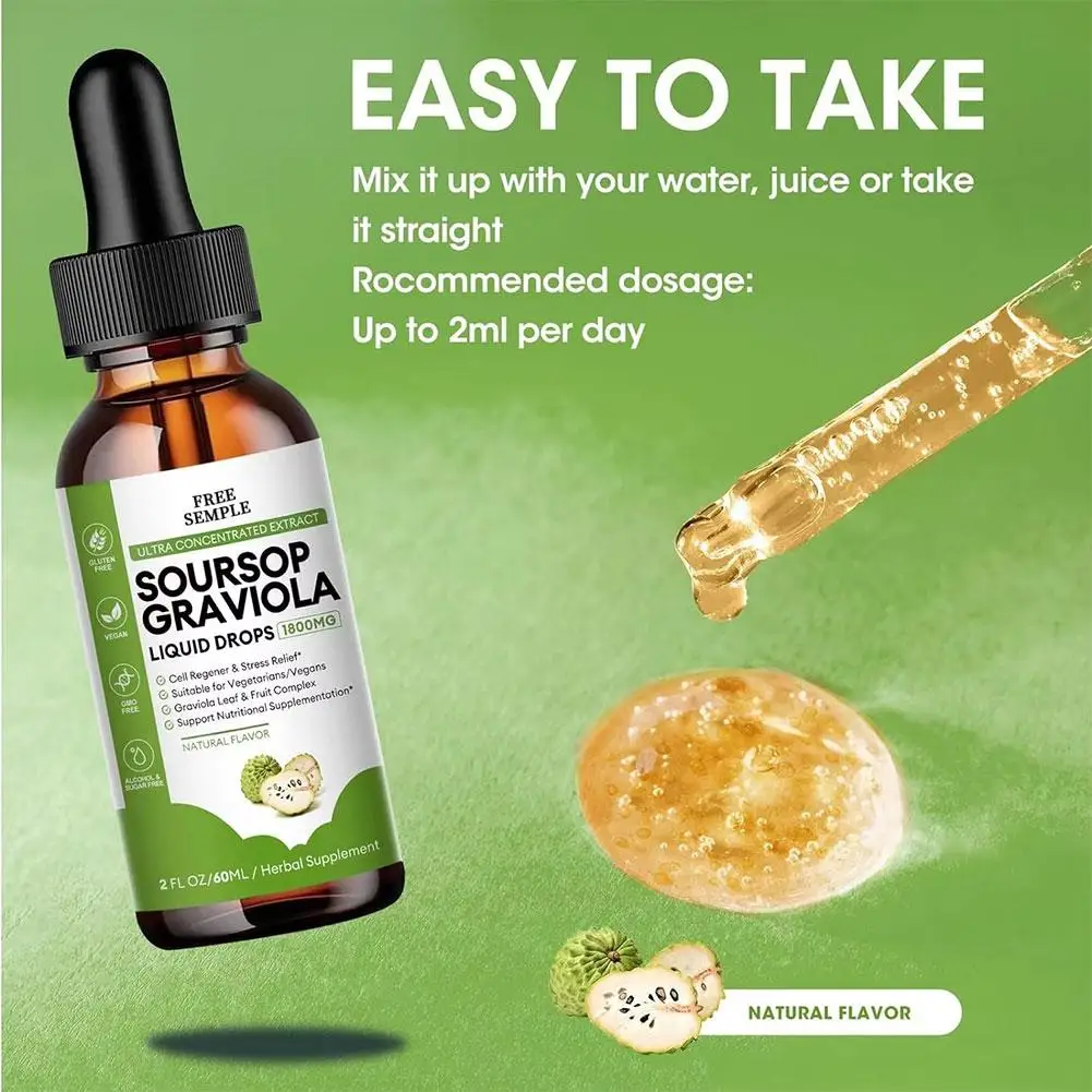 Soursop Graviola Liquid Drops 1800mg Support Supplementation Rich In Vitamin C Vitamin B Boost Immune Health