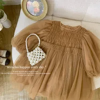 Style coréen nouveau printemps automne enfants fille robe manches longues café col rond maille robe de princesse enfant vêtements E22001 2
