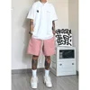 Retro American High Street Style Men's Pink Short Shorts Summer Outdoor Wear Casual Frayed Edge Five-Quarter Length Beach Shorts
