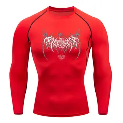 Men's Y2K Skeleton Compression Fitness Tee - Quick Dry Short Sleeve Sports Shirt - S (Red L)