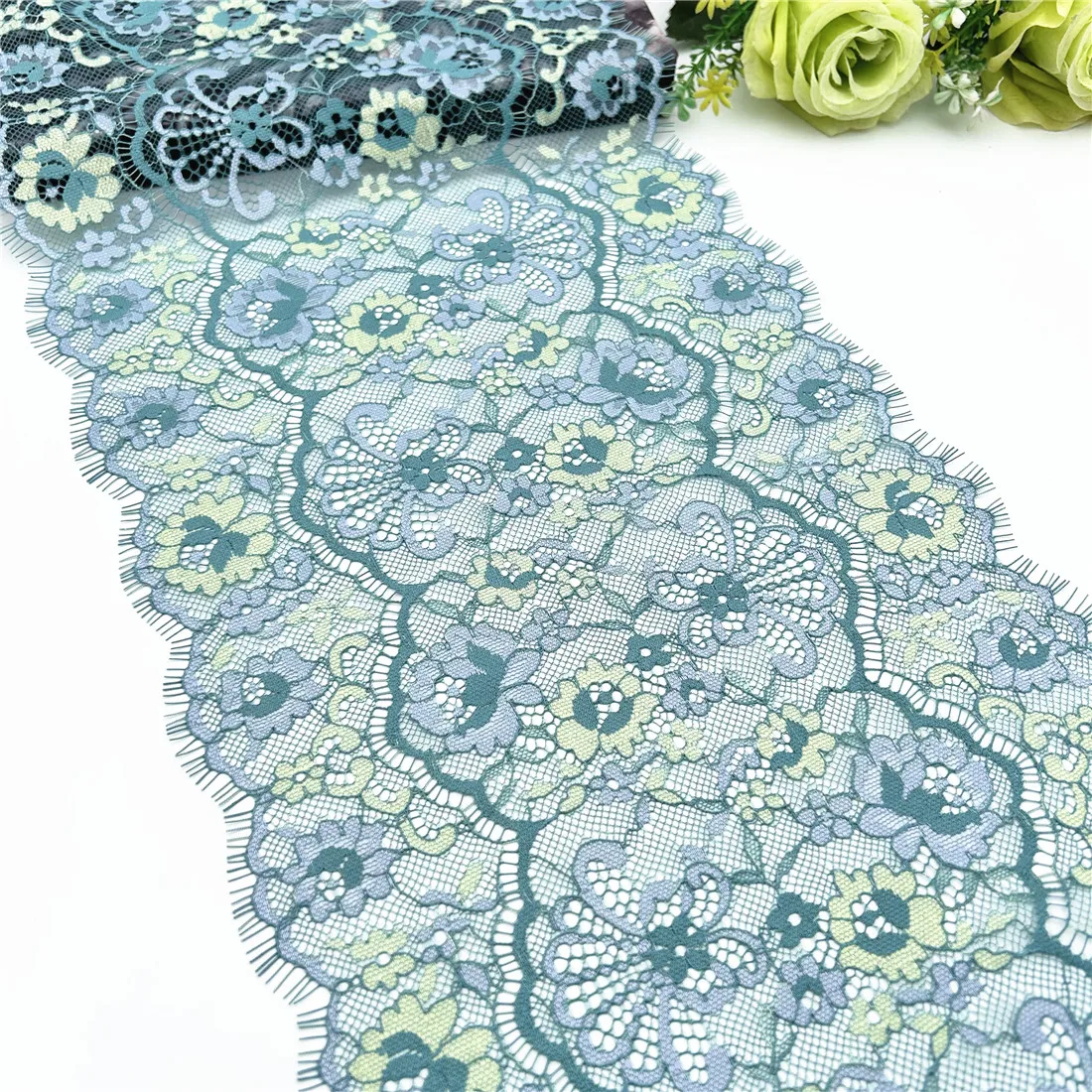 3y/Lot Width 22cm Lake Green Yellow Eyelash Lace Trim 5