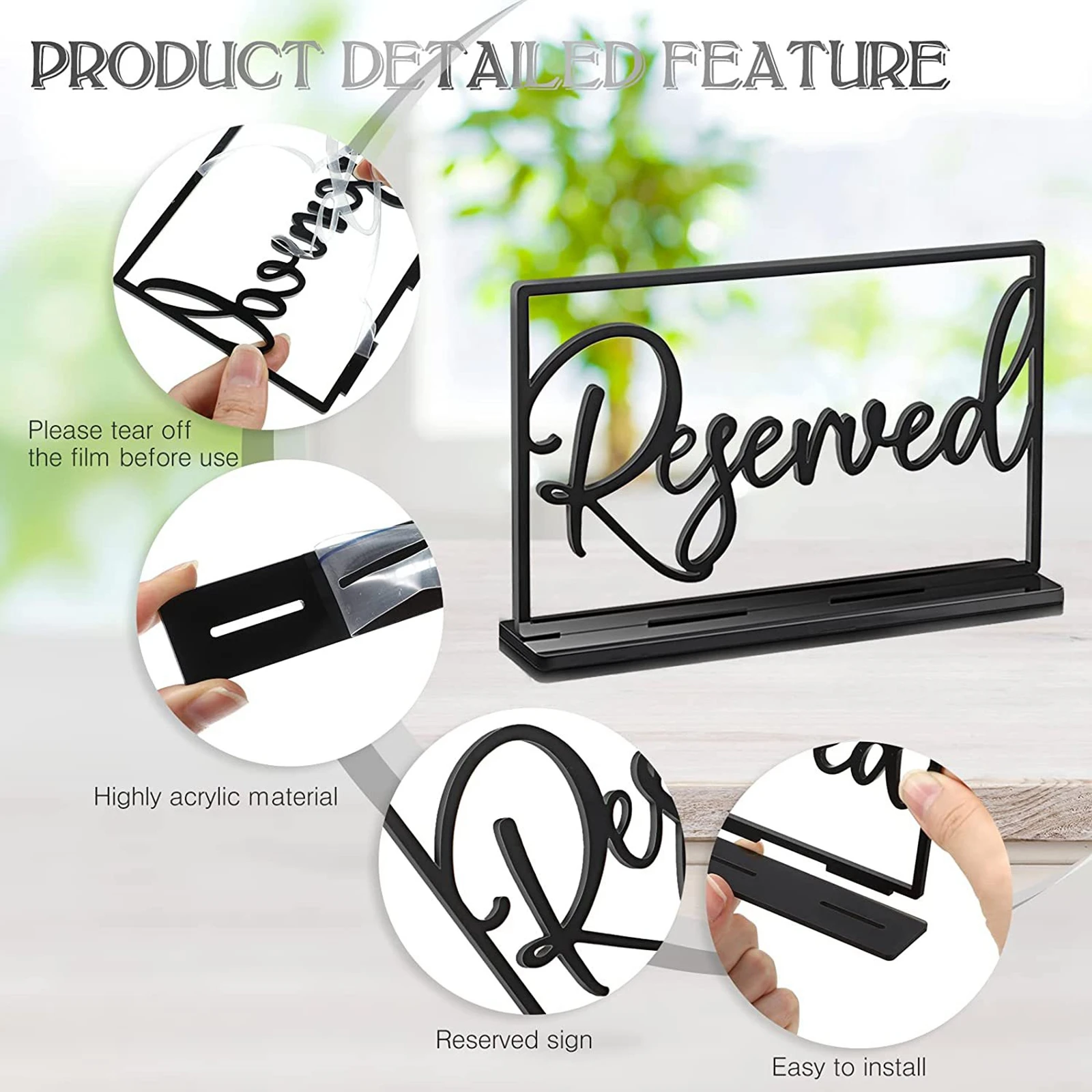 6Pcs Wedding Reserved Table Signs Black Photo Props Standing Decoration Reservation Stand for Hotel Restaurant Engagement Events