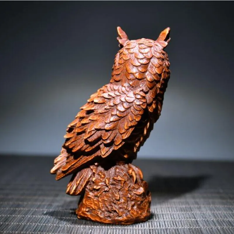 Archaize seiko Hand-carved boxwood owl desktop decoration crafts statue 6
