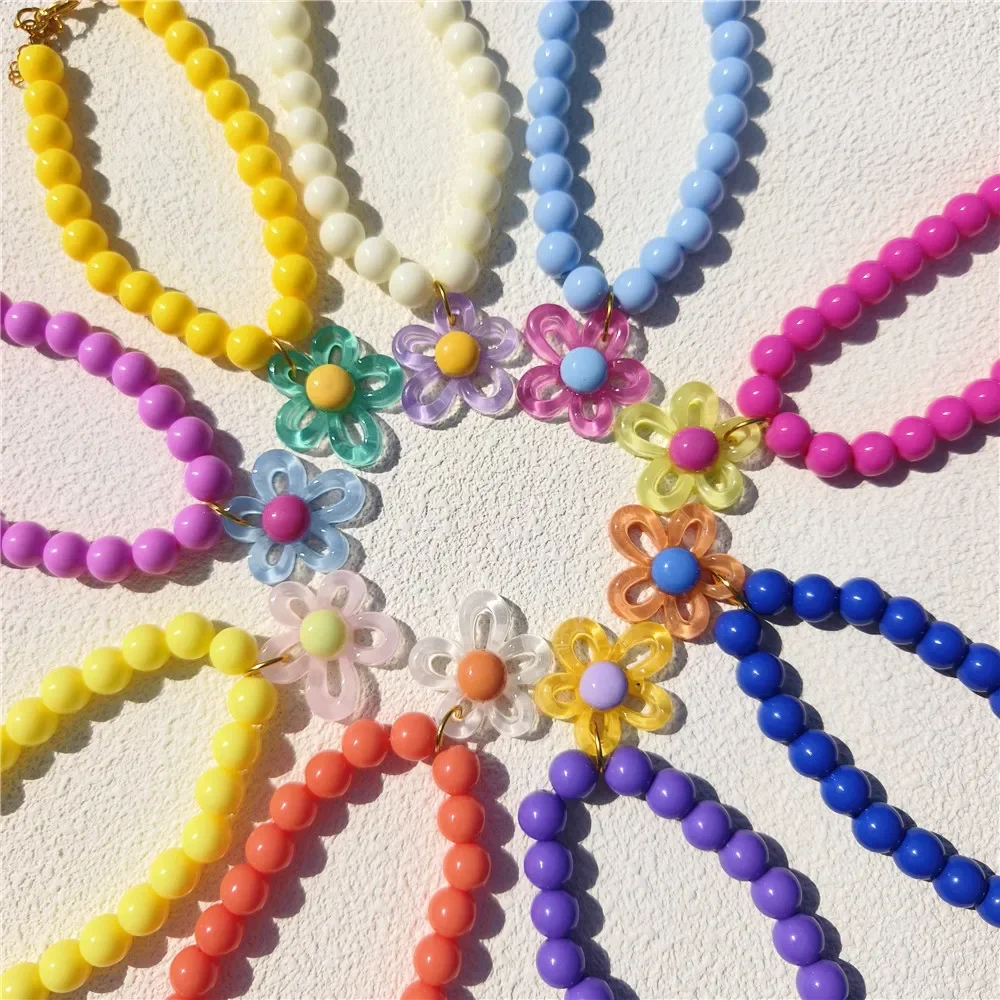 

1pc Colorful Pearl Pet Dog Collar Hollow Flower Pendant Alloy Copper Connecting Buckle Adjustable Necklace for Small Dogs Cats