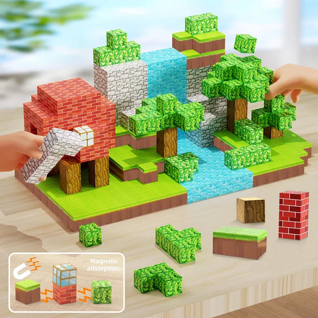 Magnetic Building Blocks Stacking Construction Set STEM Sensory Toys for Mine World Kids Boys Girls Ages 3+ DIY Magnet Cube Gift 3