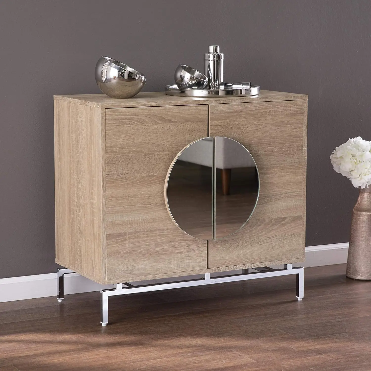 

SEI Furniture Northdom w/Wine Storage Bar Cabinet, Natural/Chrome