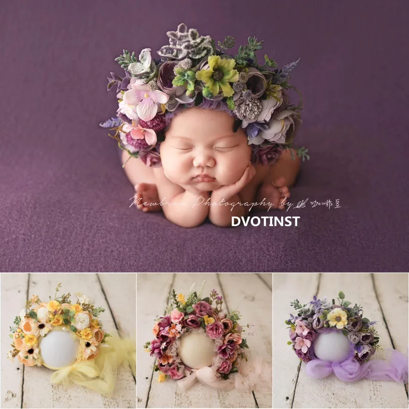 Dvotinst Newborn Photography Props Baby Girls Floral Hat Simulation Flower Bonnet Fotografia Accessorio Studio Shoot Photo Props dvotinst newborn photography props for baby gramma hat glasses wrap blanket knitted fotografia studio shooting photo props