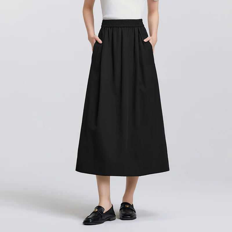 Effortless Elastic Waist A-Line Midi Skirt with Pockets for Spring — photo 4