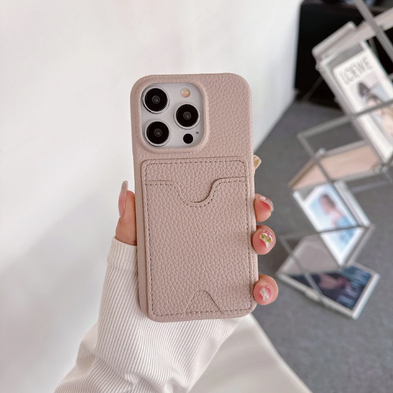 Luxury Solid Color Leather Wallet Phone Case with Card Slot and Up Down Design