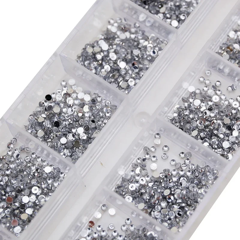 3000개 1.5mm 투명 실버 라인스톤, 플랫백 네일 젬, DIY 네일 아트 장 보관함 포함