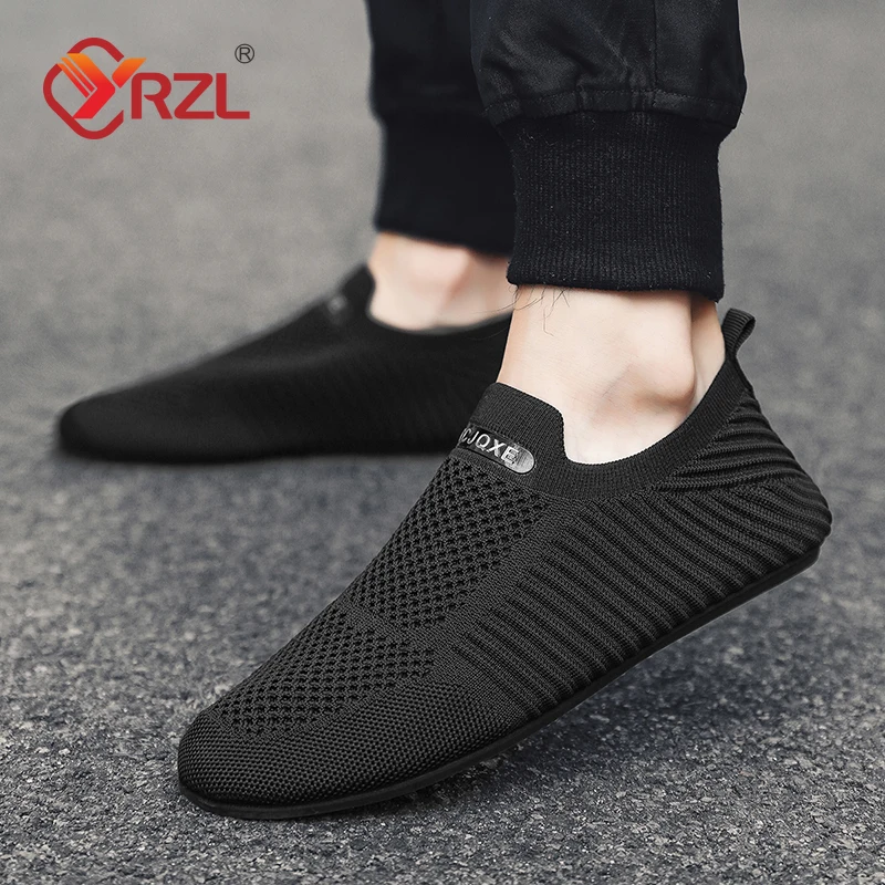 YRZL Summer Men Slip on Flat Breathable Brown Man Shoes Men's Comfort Soft Sole Casual Shoes Man Plus Size Loafers Walking Shoes 5