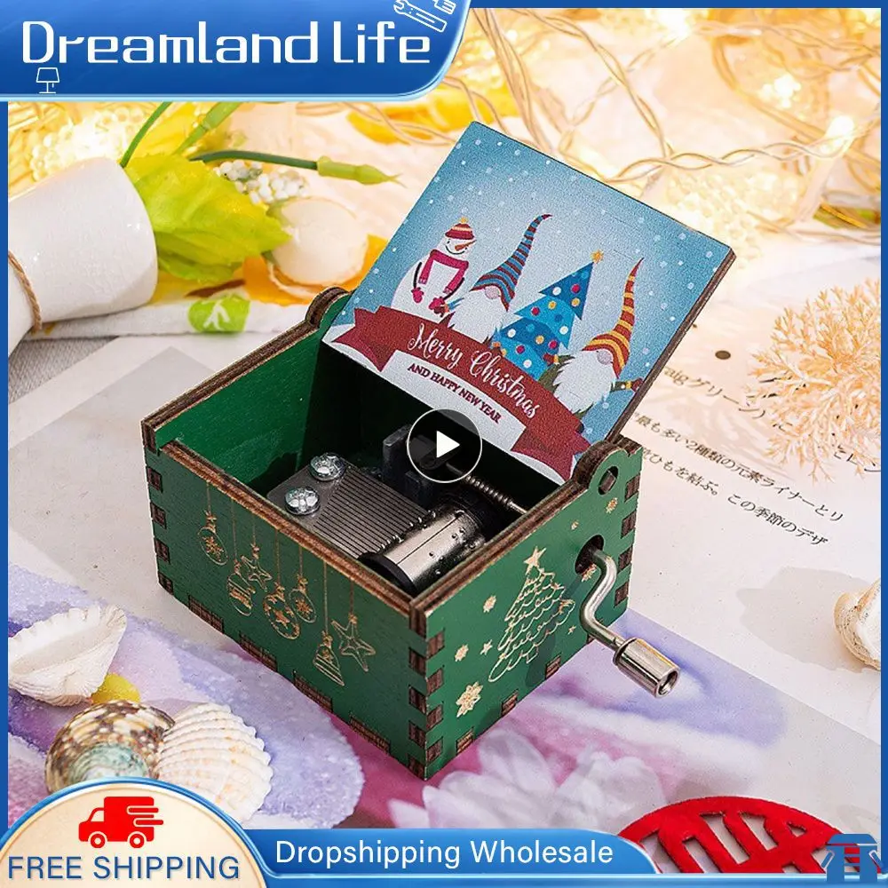 ChristmasWoodenHandcrankedMusicBoxMerryChristmasMusicSanta