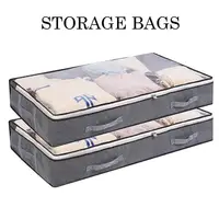 1PC Large Underbed Storage Bag Dustproof Foldable Fabric Storage Bags Nonwoven Moisture-proof Zipped Organizer Shoes Clothes 1