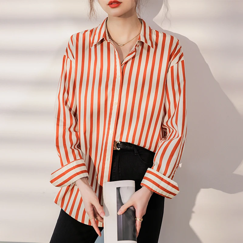 

Ladies Fashion Casual Stripe Shirts Blouse Women Tops Woman Button Up Shirt Female Girls Long Sleeve Clothes Vy3232