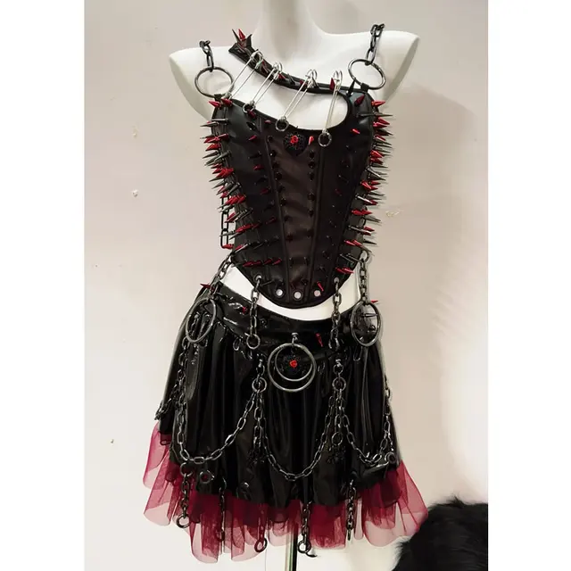 Spikey Cut Out Metal Chain Top and Skirt 1