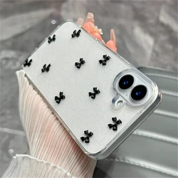 Chic 3D Bowknot Glitter Clear Case with Korean Girl Design for iPhone 14 (Black)