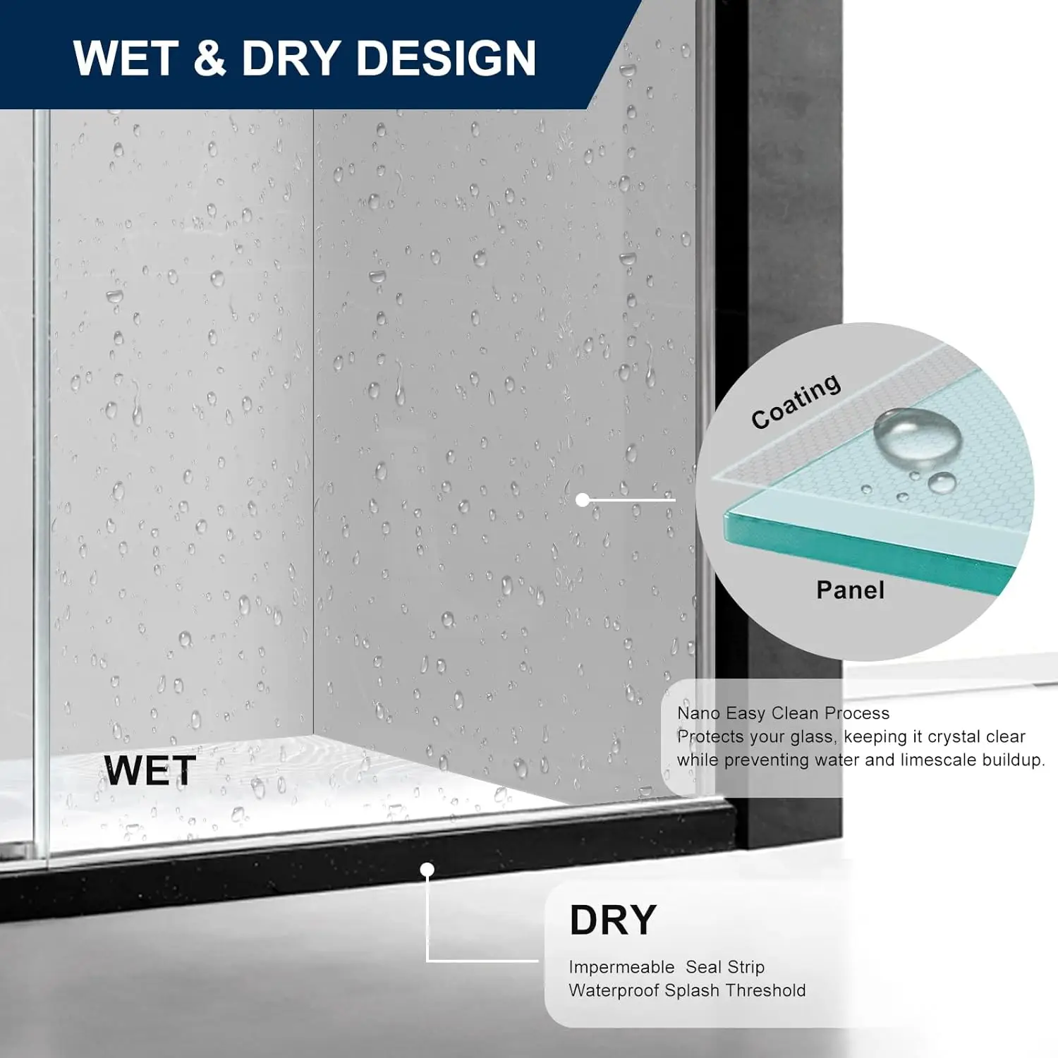 Frameless Sliding Shower Door 60"" W X 74"" H, 5/16"" Tempered Glass Shower Door W/Seal Strip Parts, Handle & Stainless Steel 6