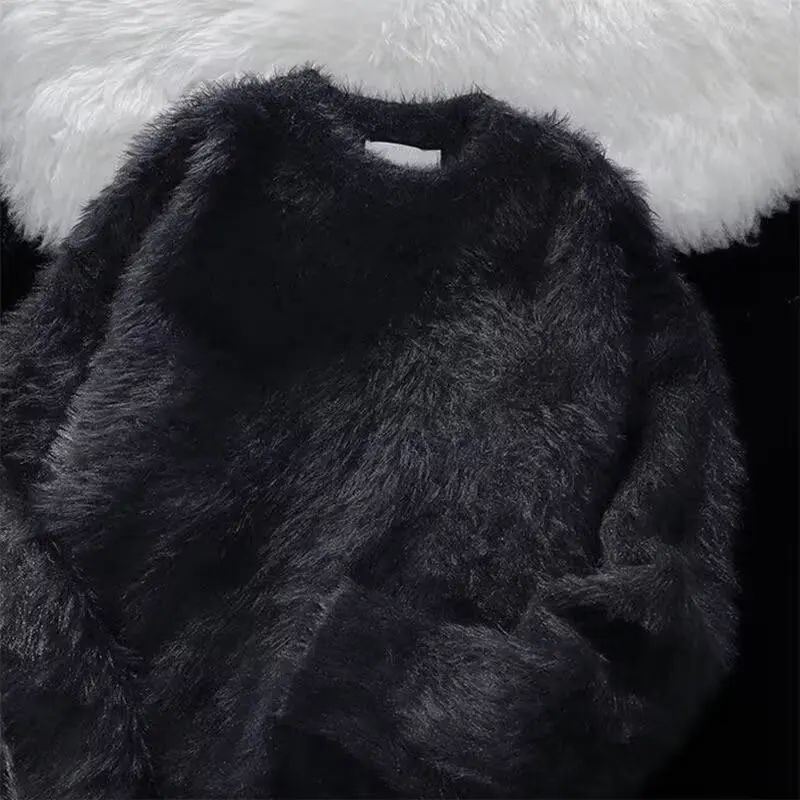 Warm Loose Men's Knitted Sweater Soft Fluffy round Ne Casual Winter Faion Thi Long Sve Youth Sle  Color