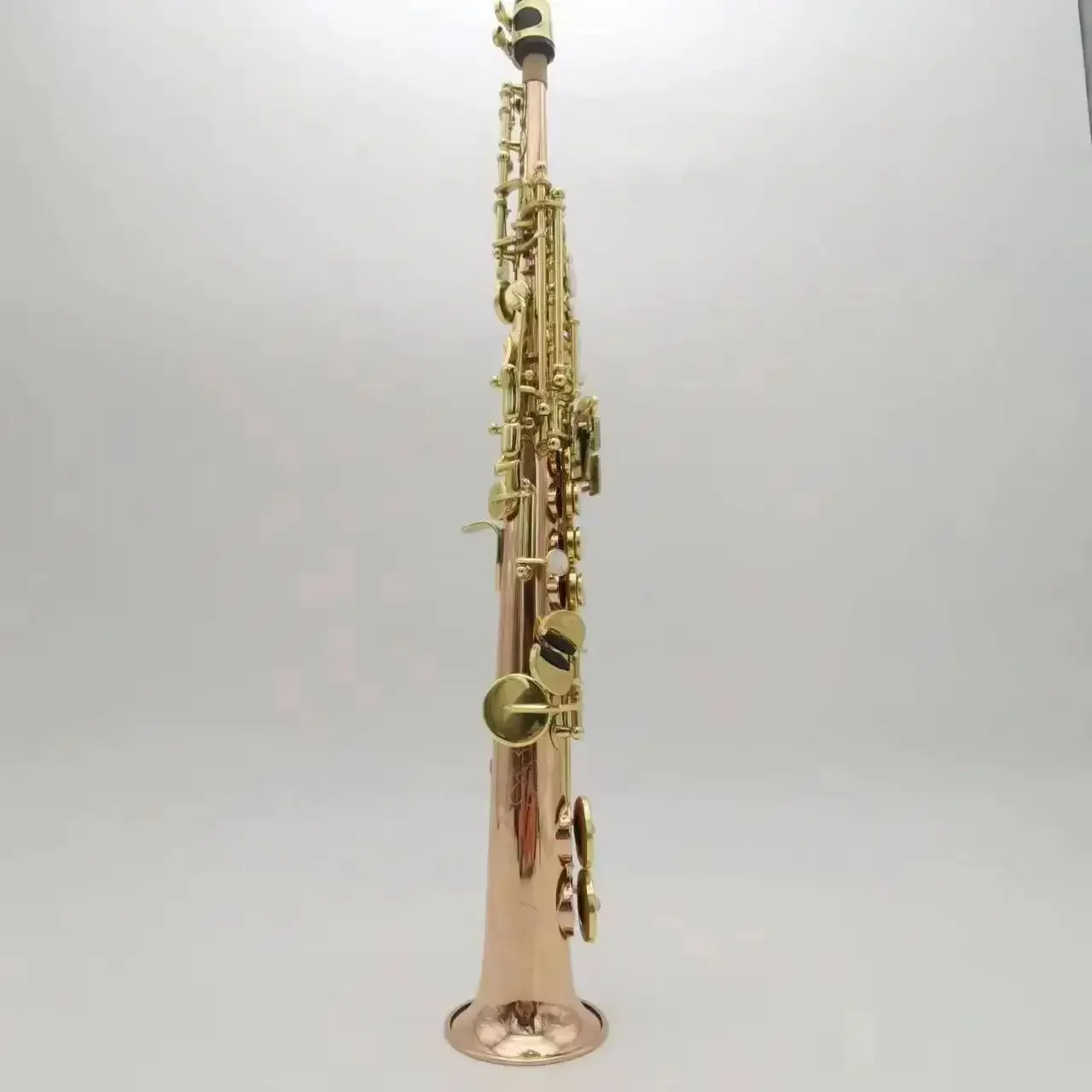 Soprano Saxophone E-Flat Straight Gold Lacquered Body musical instrument professional with Case Accessories