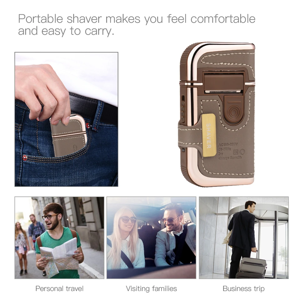Professional Men's Shaver Cordless Beard Trimmer Rechargeable Razor Mini Leather Portable Electric Shaving Machine_voghion.com