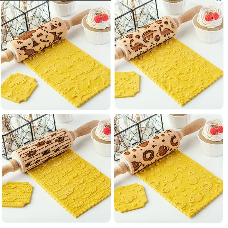 Wooden Rolling Pin with Cartoon Print for Baking Cookies