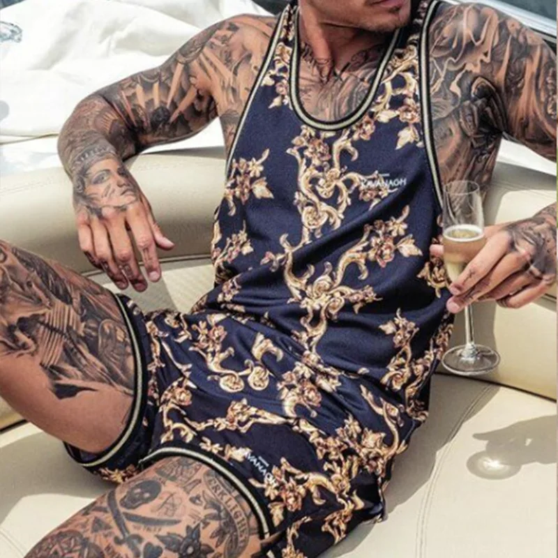 

Men's Sleeveless T-Shirt 2023 Summer New Personality Print Design Beach Casual Plus Size Vest
