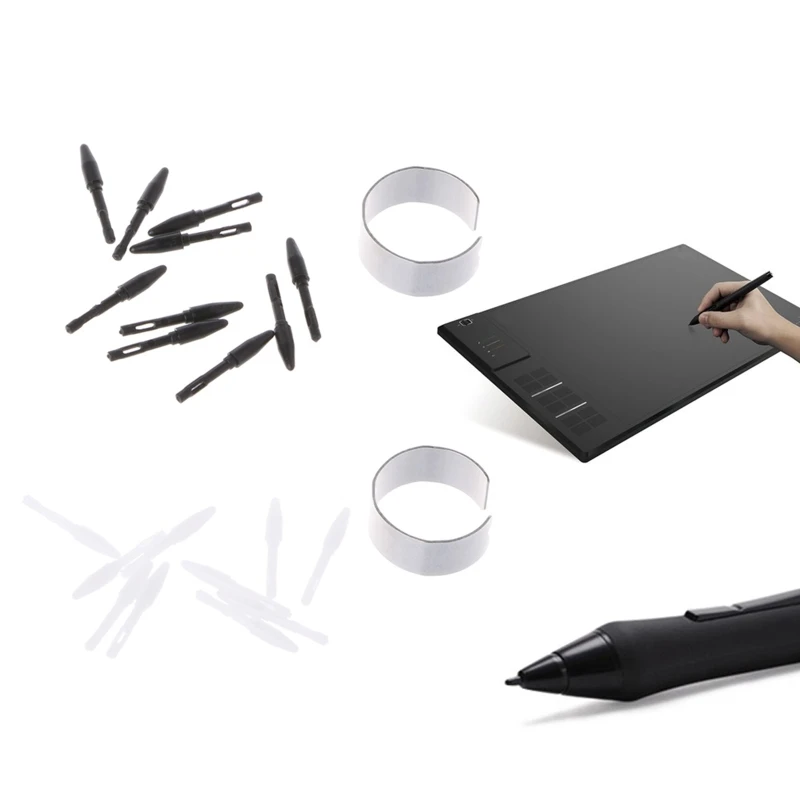 Stylus Pen Replacement Nibs 10PCS Active Tips For Digital Graphics Tablets P68 P80 Black with Removal