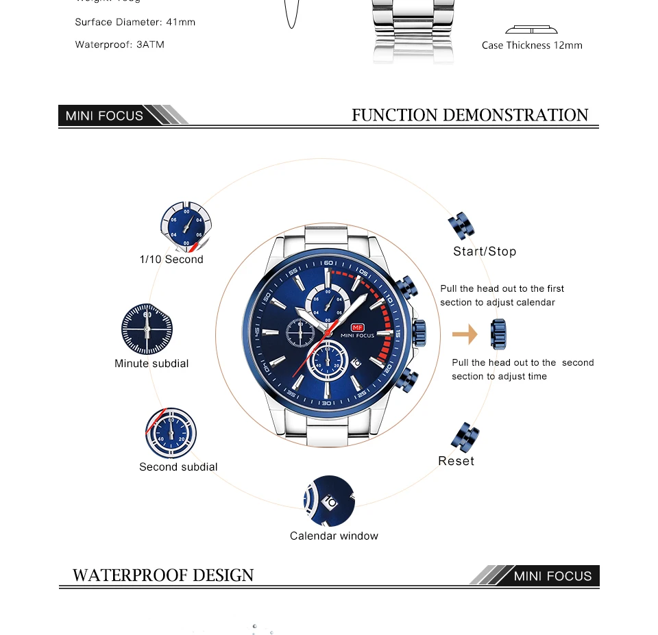 Montre à quartz MINI FOCUS pour homme étanche_voghion.com