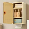 Wall Mounted Makeup Storage Box Hanging Drawer-type Cosmetics Organizer Punch Free Dust-proof Storage Rack with Lid Tissue Box 3