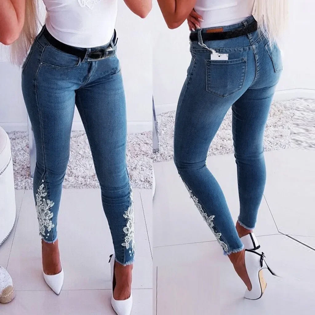 Women Fashion Stretch Print Pants Ladies High Waist Jeans Bottoming Soild Color Pants Fashion New Women's Skinny Slim Clothing